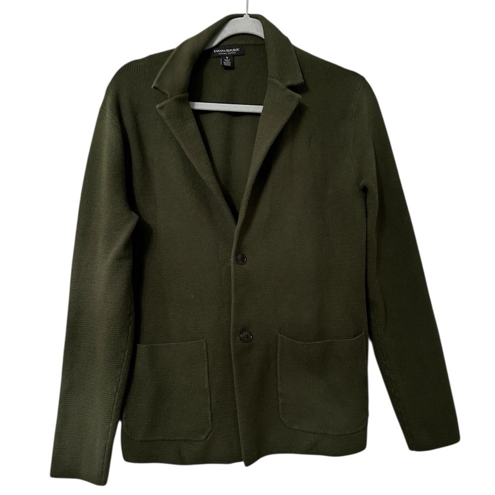 Banana Republic Milanetto Olive Green Organic Cotton Knit Sweater Blazer